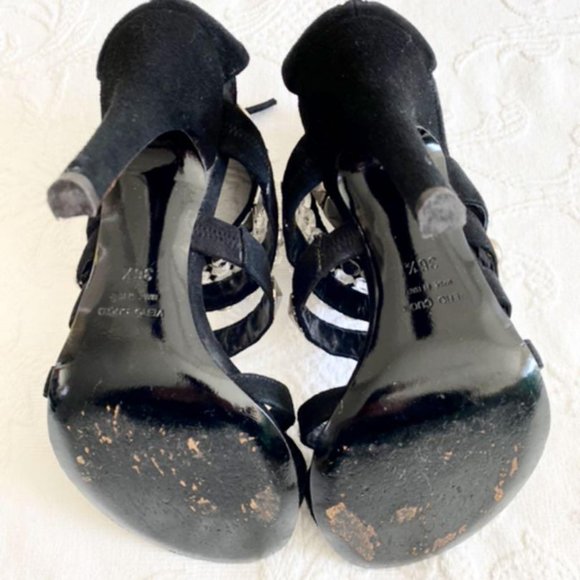 Giuseppe Zanotti x Balmain Black Suede Rhinestone Evening Sandals Heels - Picture 7 of 10